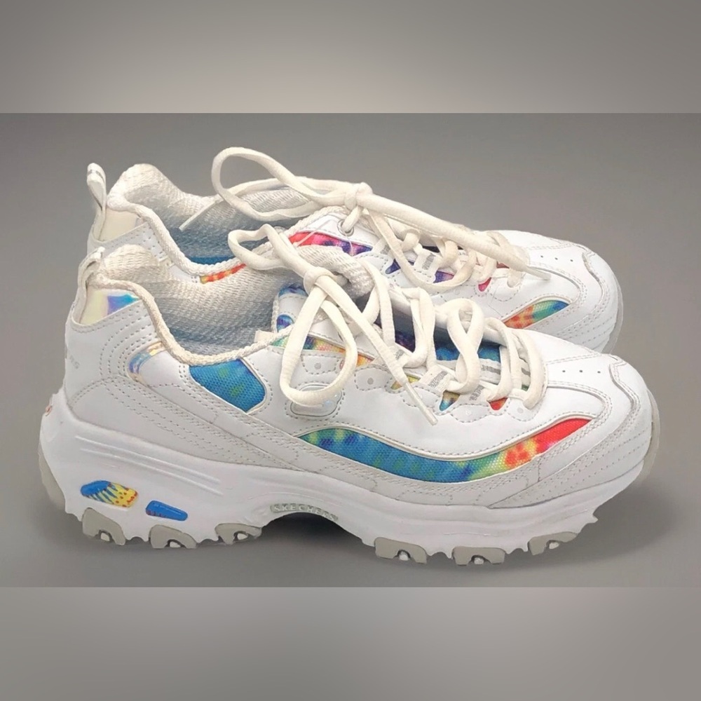Skechers D'Lites Shoes Women’s SZ 6 Leather White Sneaker Chunky Colorful Fiesta - Picture 4 of 10